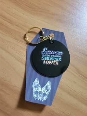 💀NEW💀Hand Crafted Black Round Keychain with Multicolor Sarcasm Text